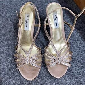 Gold strappy high heels